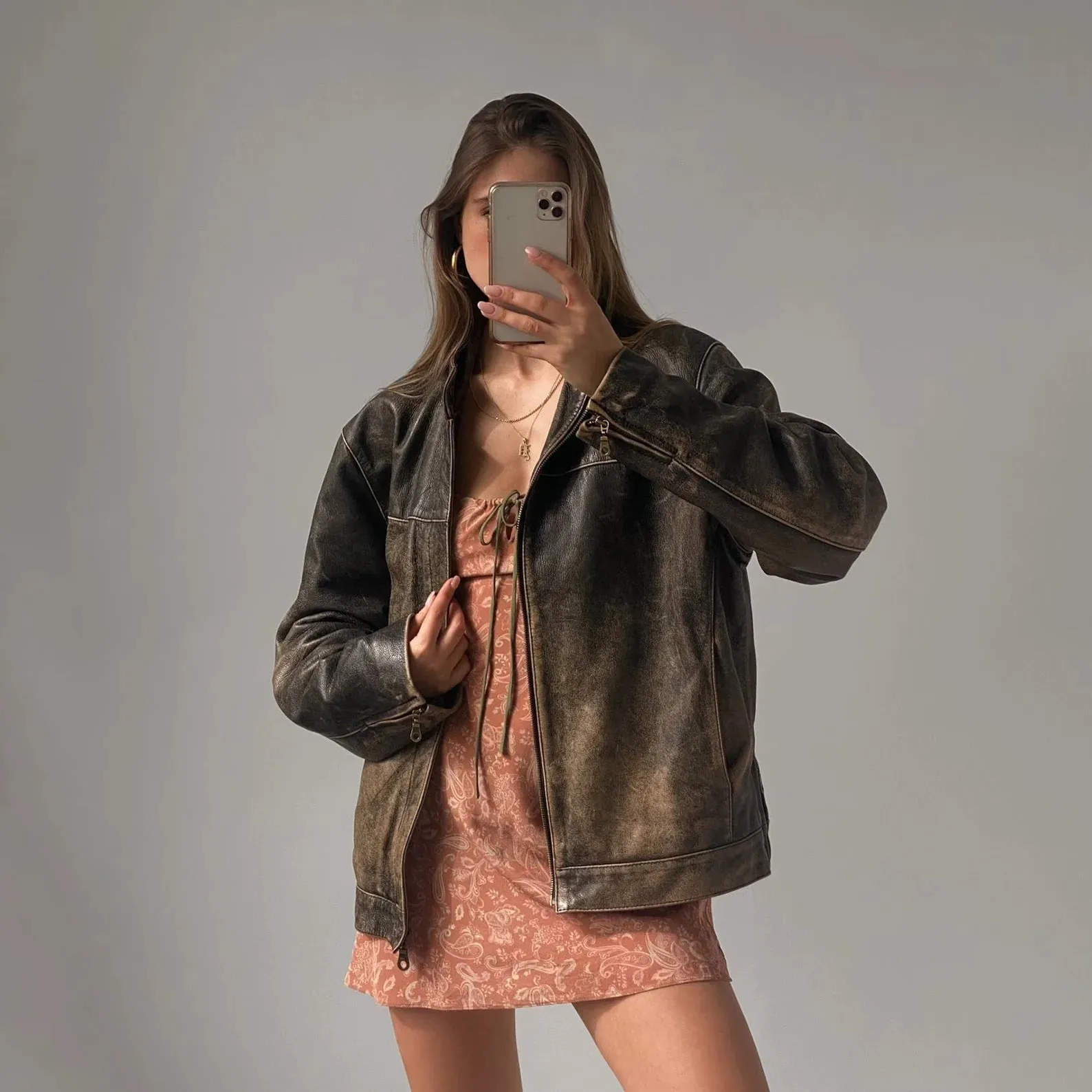 90's Women Vintage Oversized Straight Leather Jacket By TJS