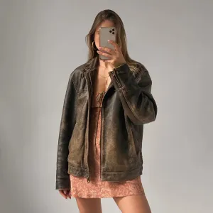 90's Women Vintage Oversized Straight Leather Jacket By TJS