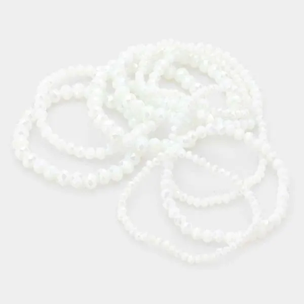 9PCS - White Faceted Bead Stretch Bracelets