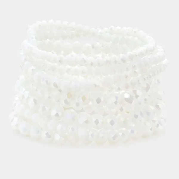 9PCS - White Faceted Bead Stretch Bracelets