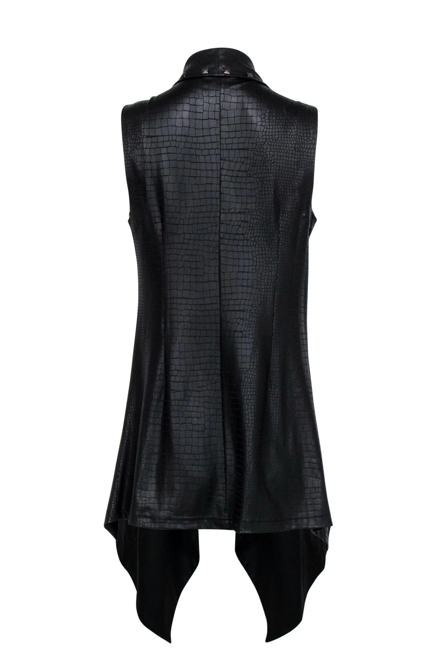 Alberto Makali - Black Reptile Textured Faux-Leather Draped Studded Vest Sz S