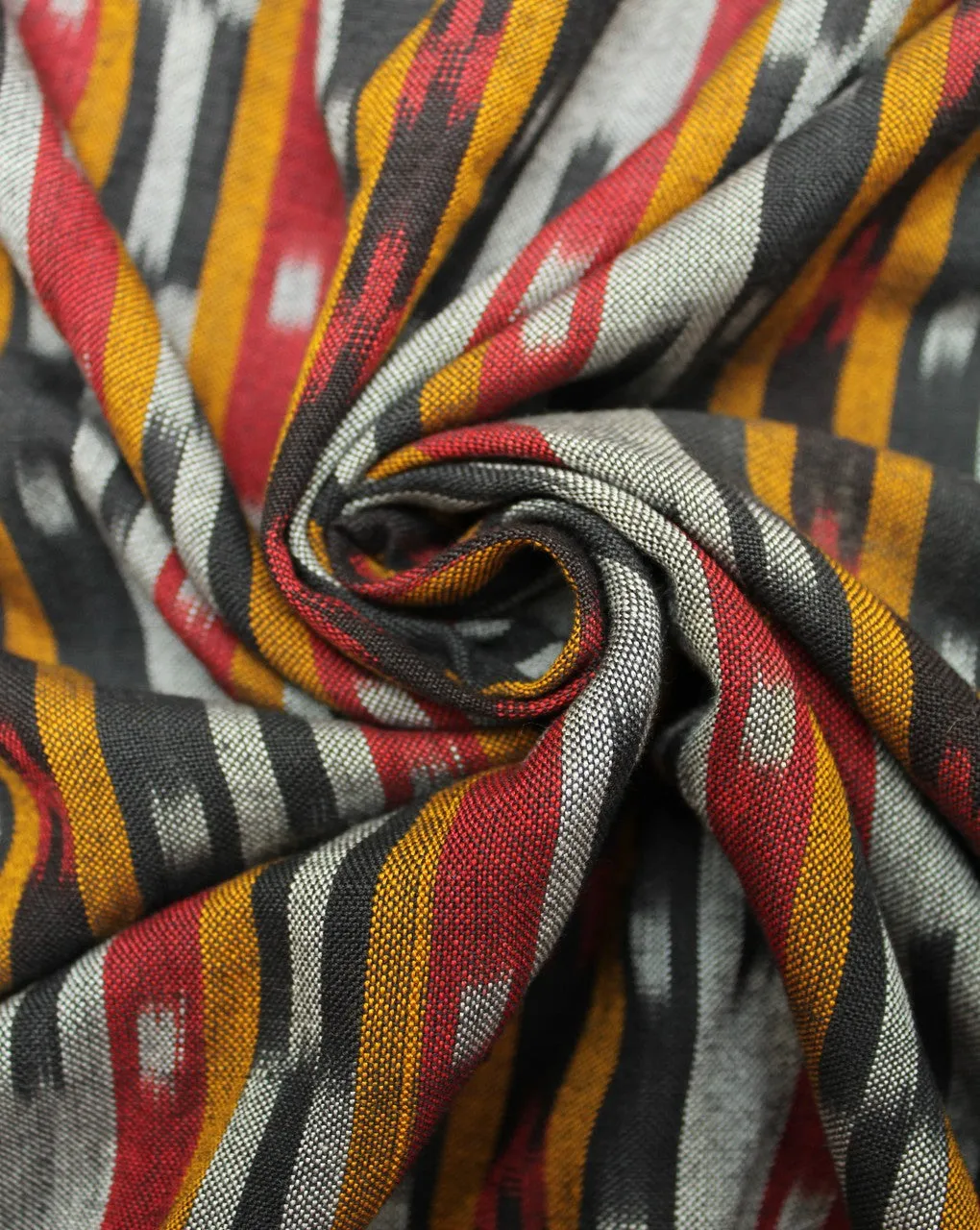 Black And Multicolor Stripe Cotton Ikat Fabric