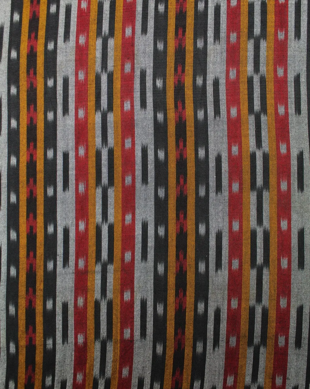 Black And Multicolor Stripe Cotton Ikat Fabric