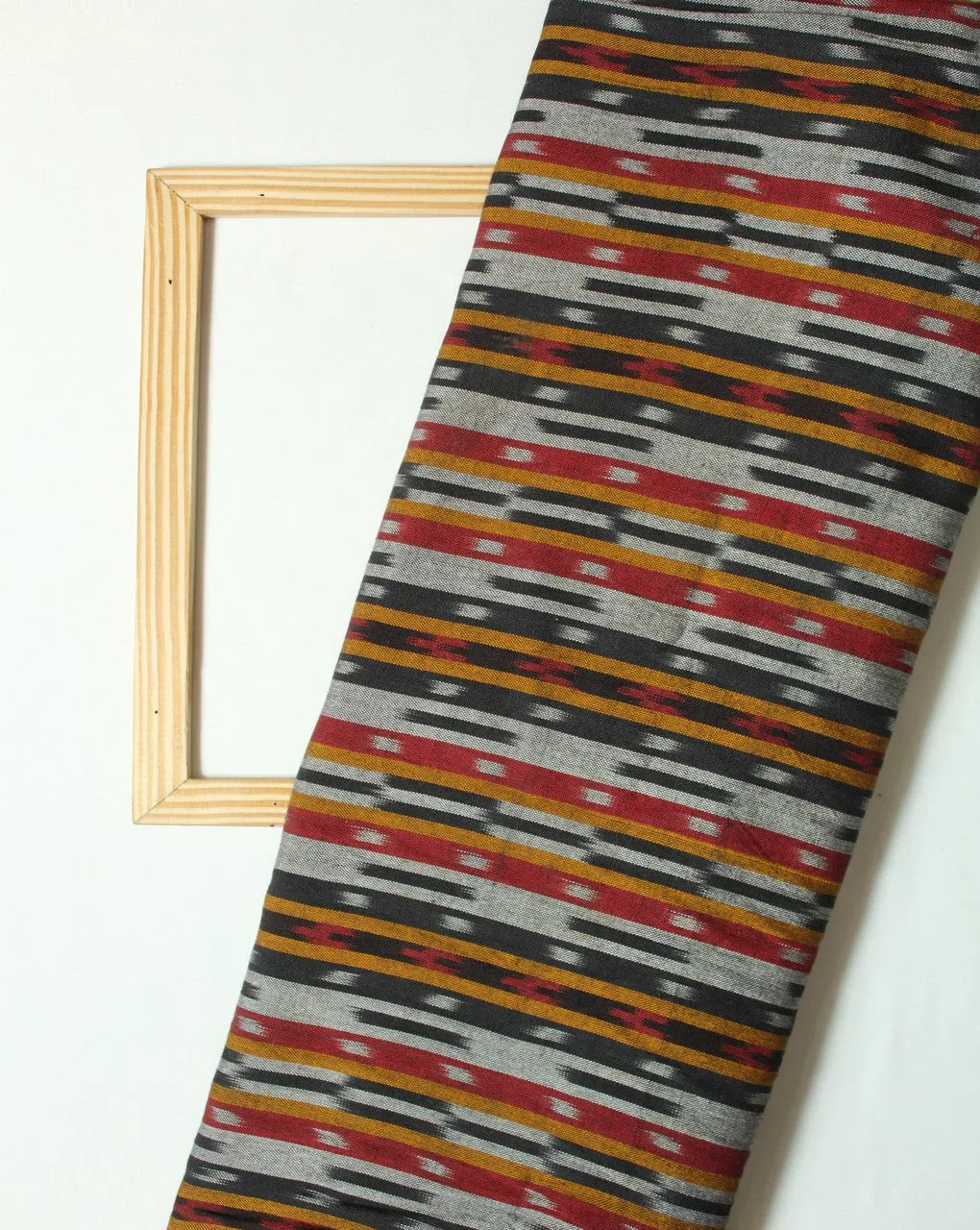 Black And Multicolor Stripe Cotton Ikat Fabric