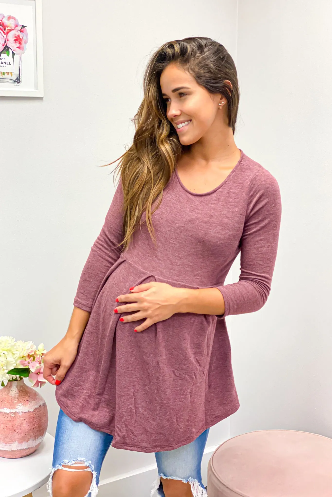 Burgundy Peplum Maternity Top