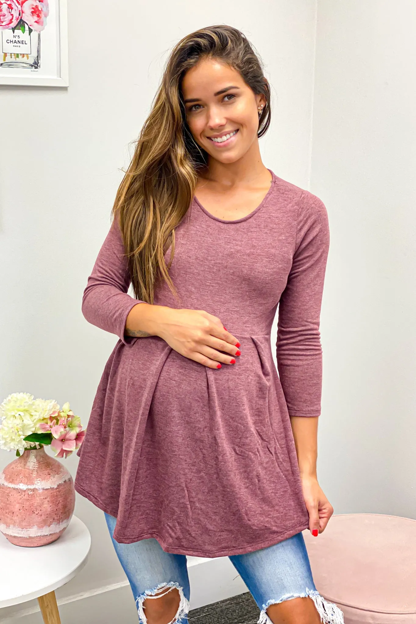 Burgundy Peplum Maternity Top