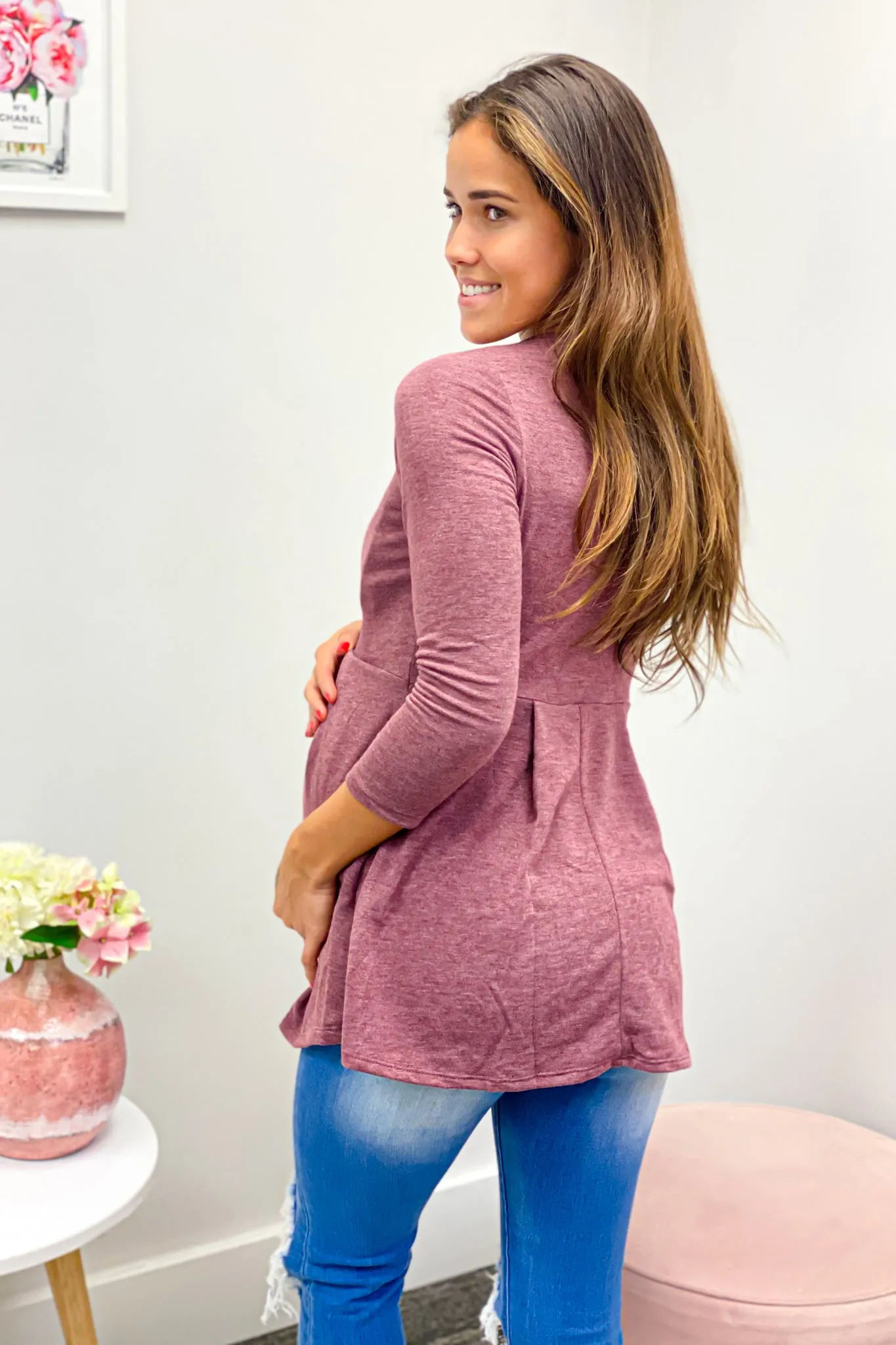 Burgundy Peplum Maternity Top