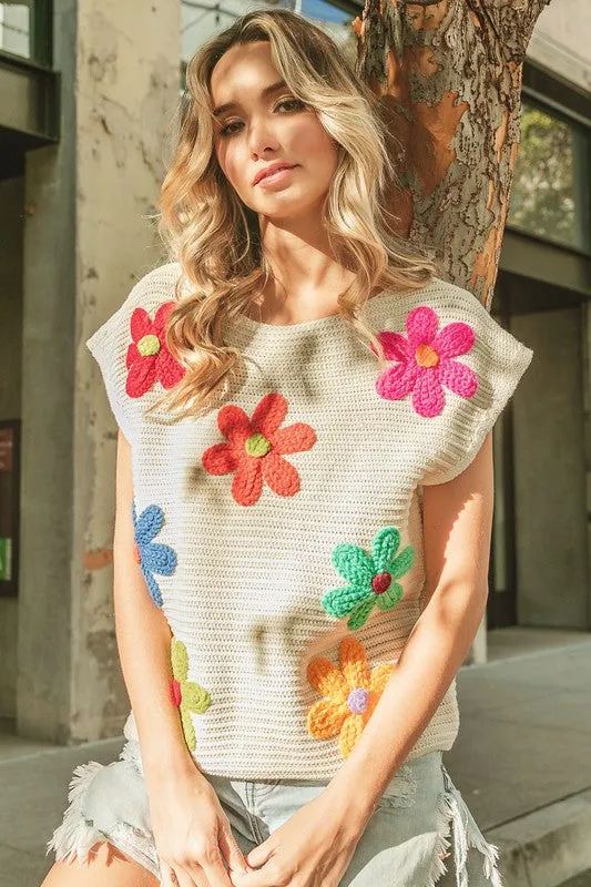 Crochet Flower Knit Boho Top