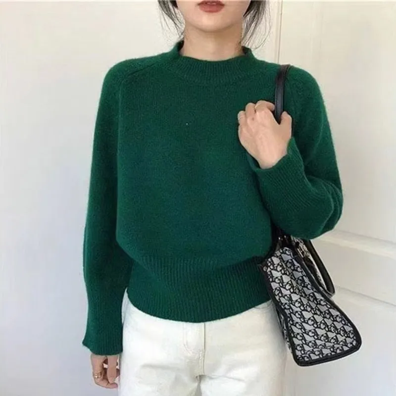 Fashionkova  Winter Vintage Base O-Neck Knitted Sweater Women Casual Lazy Oaf All-Match Pullover Sweaters Female Solid Simple Knitwear