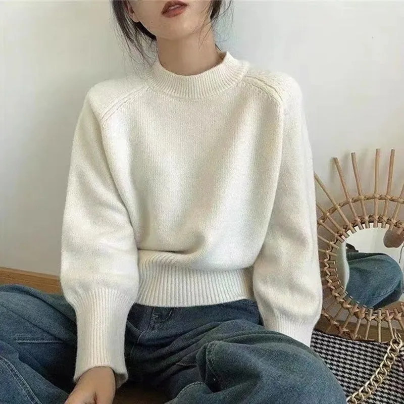 Fashionkova  Winter Vintage Base O-Neck Knitted Sweater Women Casual Lazy Oaf All-Match Pullover Sweaters Female Solid Simple Knitwear