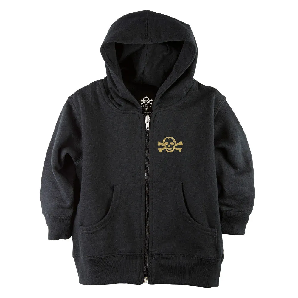 Gold Glitter Scribble Skull Front Zipper Toddler Hoodie