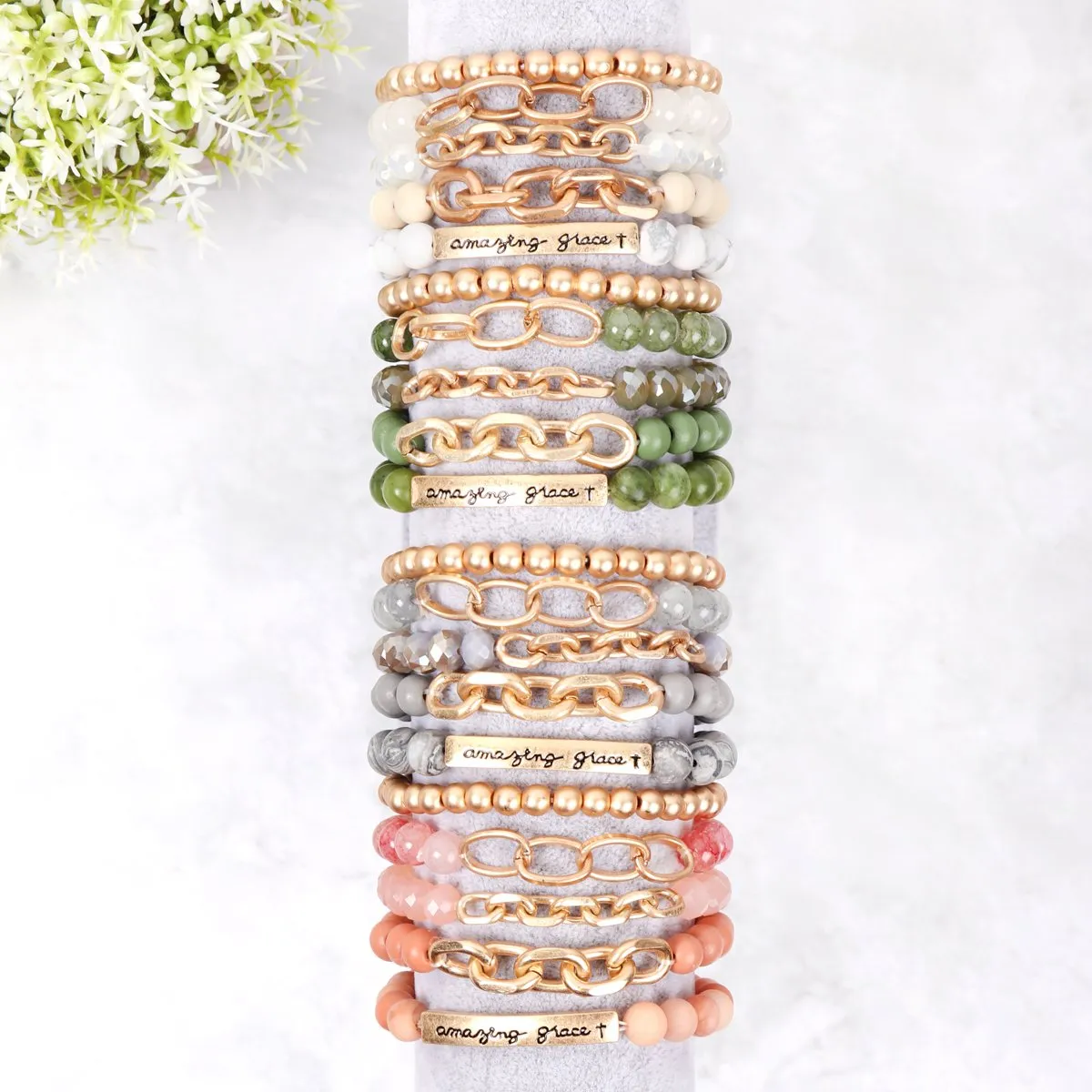 Hdb2995 - "Amazing Grace" Charm Multiline Beaded Bracelet