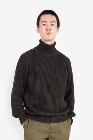 Heavy Rib Cotton Turtleneck Sweater - Black