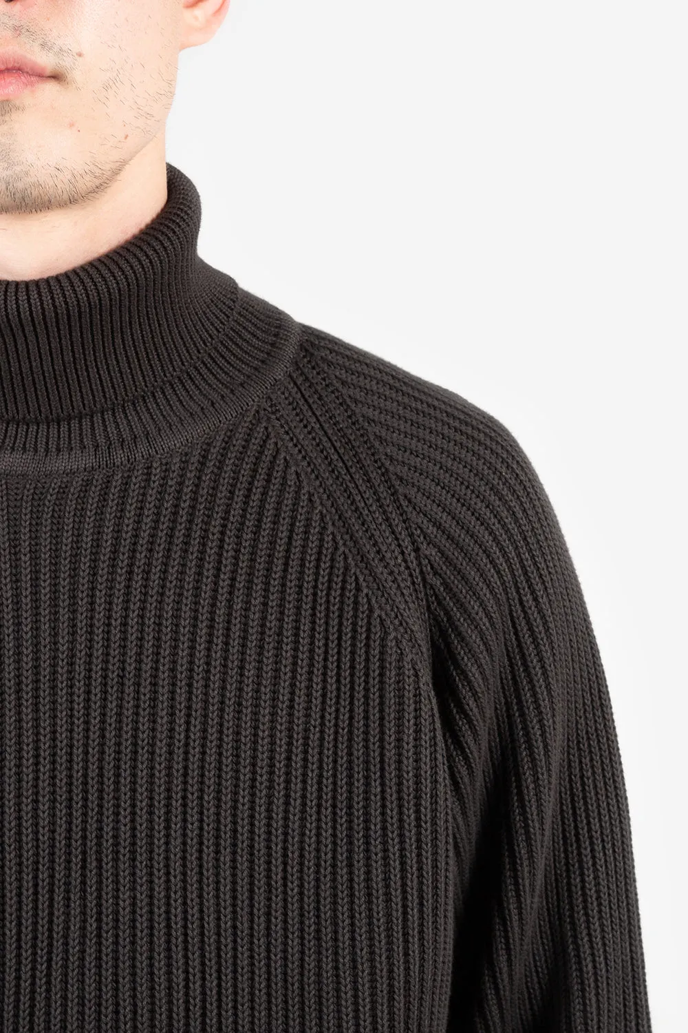 Heavy Rib Cotton Turtleneck Sweater - Black