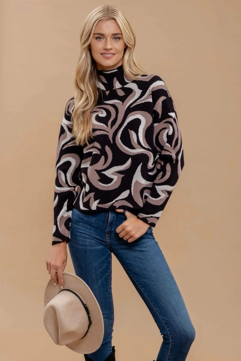 Marbled Mock Neck Sweater