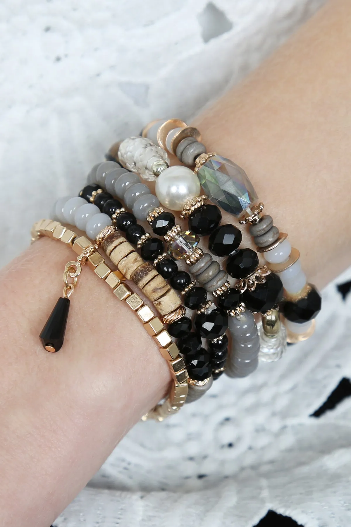 MULTI STONE BEADS STACKABLE BRACELET/6PCS