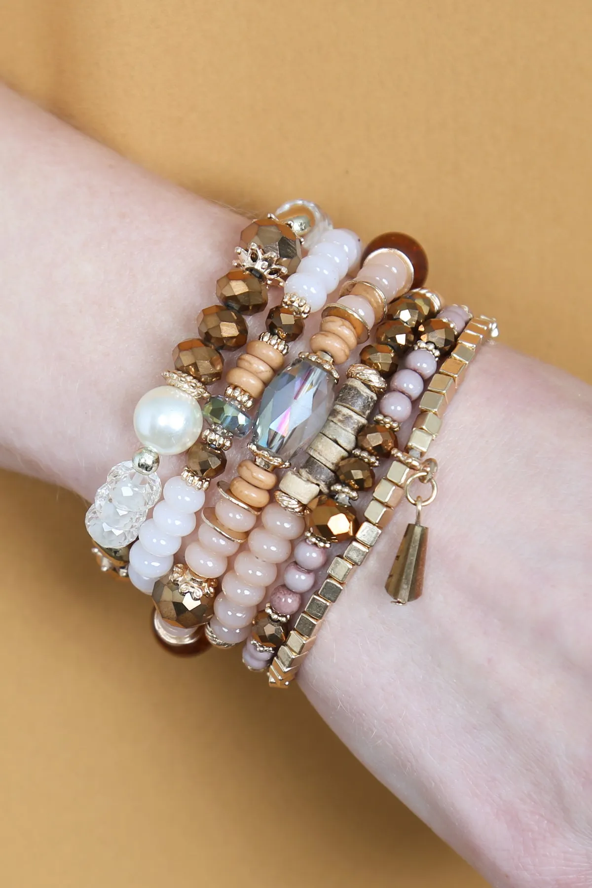 MULTI STONE BEADS STACKABLE BRACELET/6PCS