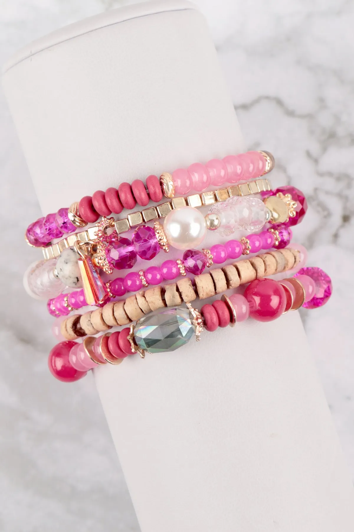 MULTI STONE BEADS STACKABLE BRACELET/6PCS