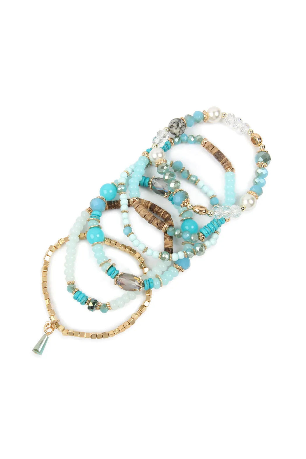 MULTI STONE BEADS STACKABLE BRACELET/6PCS