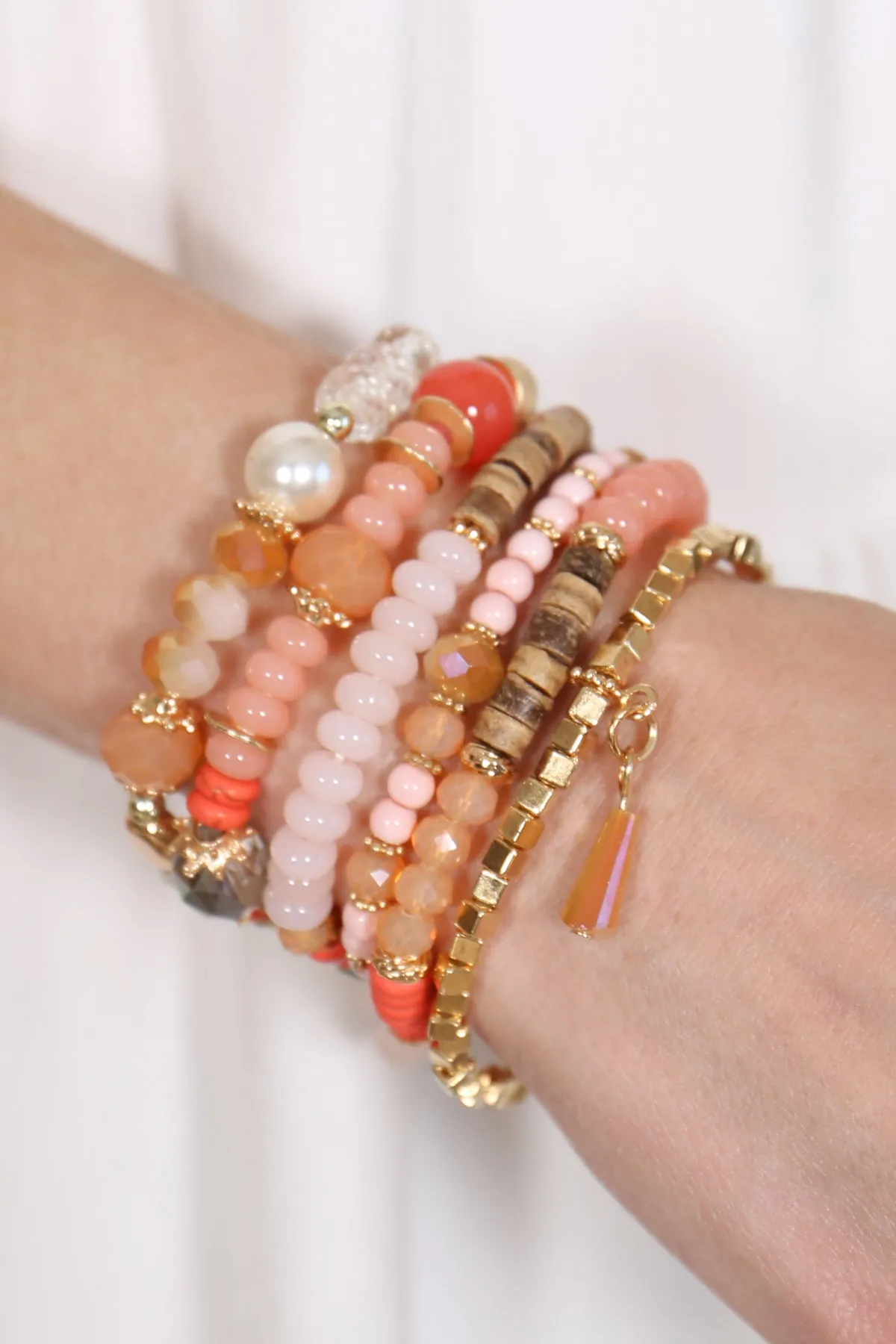 MULTI STONE BEADS STACKABLE BRACELET/6PCS