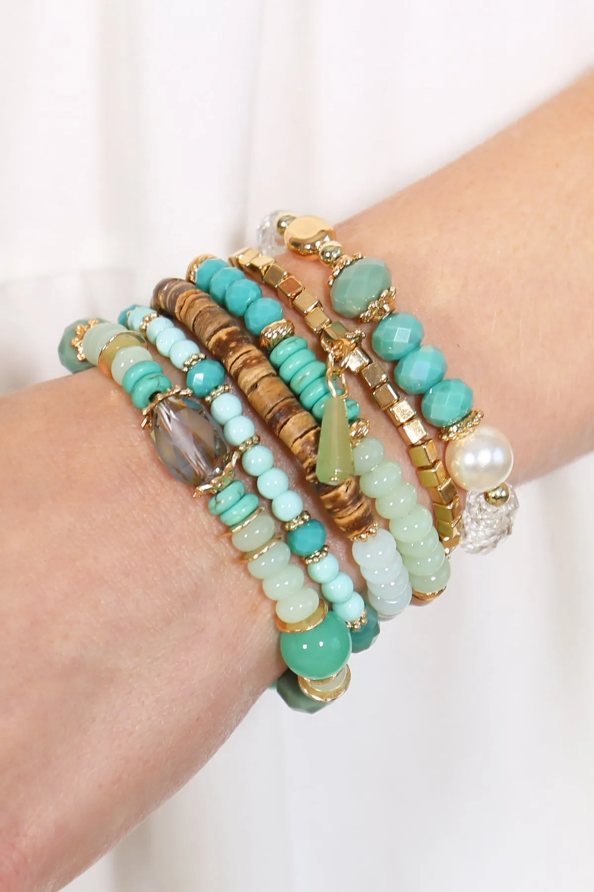 MULTI STONE BEADS STACKABLE BRACELET/6PCS