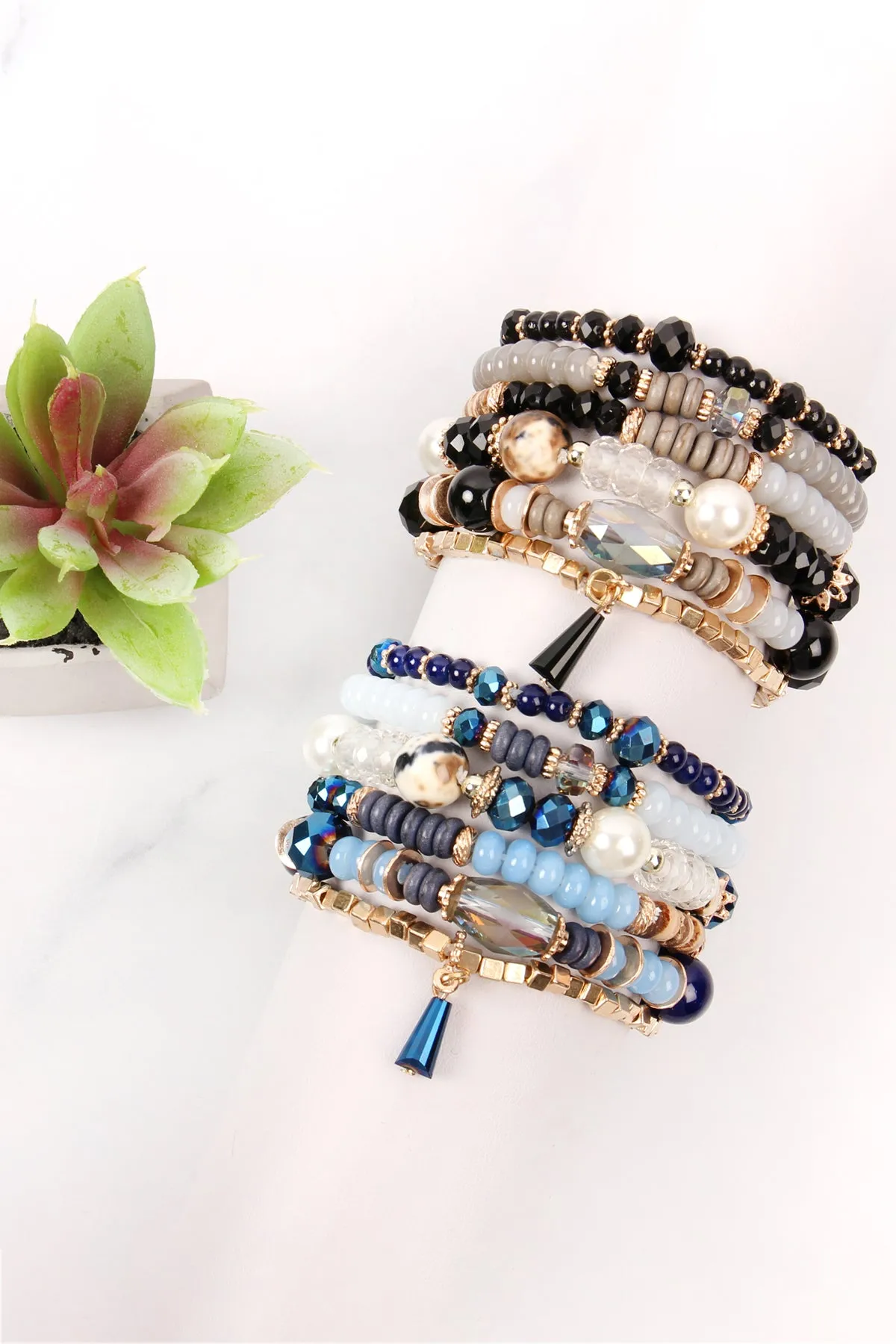 MULTI STONE BEADS STACKABLE BRACELET/6PCS