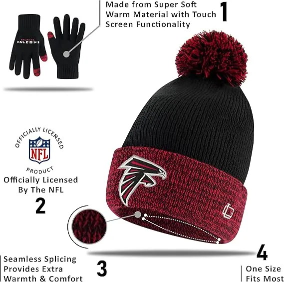 NFL Official Youth Super Soft Two Tone Winter Beanie Knit Hat with Extra Warm Touch Screen Gloves|Detroit Lions