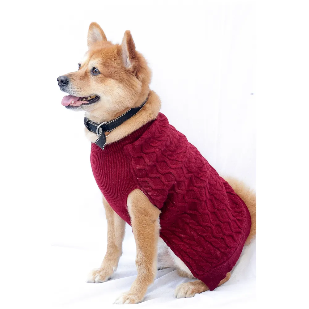 Petsnugs Cable Knit Sweater for Dogs and Cats (Maroon)