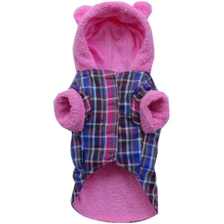 Pink Plaid Hoodie Puffer Jacket