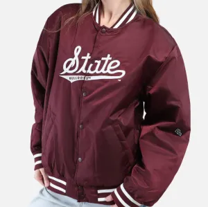 State Script Maroon Varsity Jacket