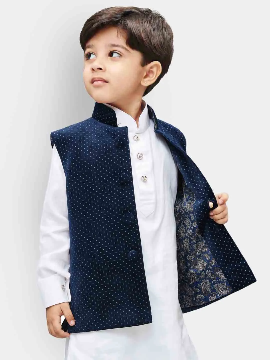 VASTRAMAY Boys' Blue Velvet Nehru Jackets