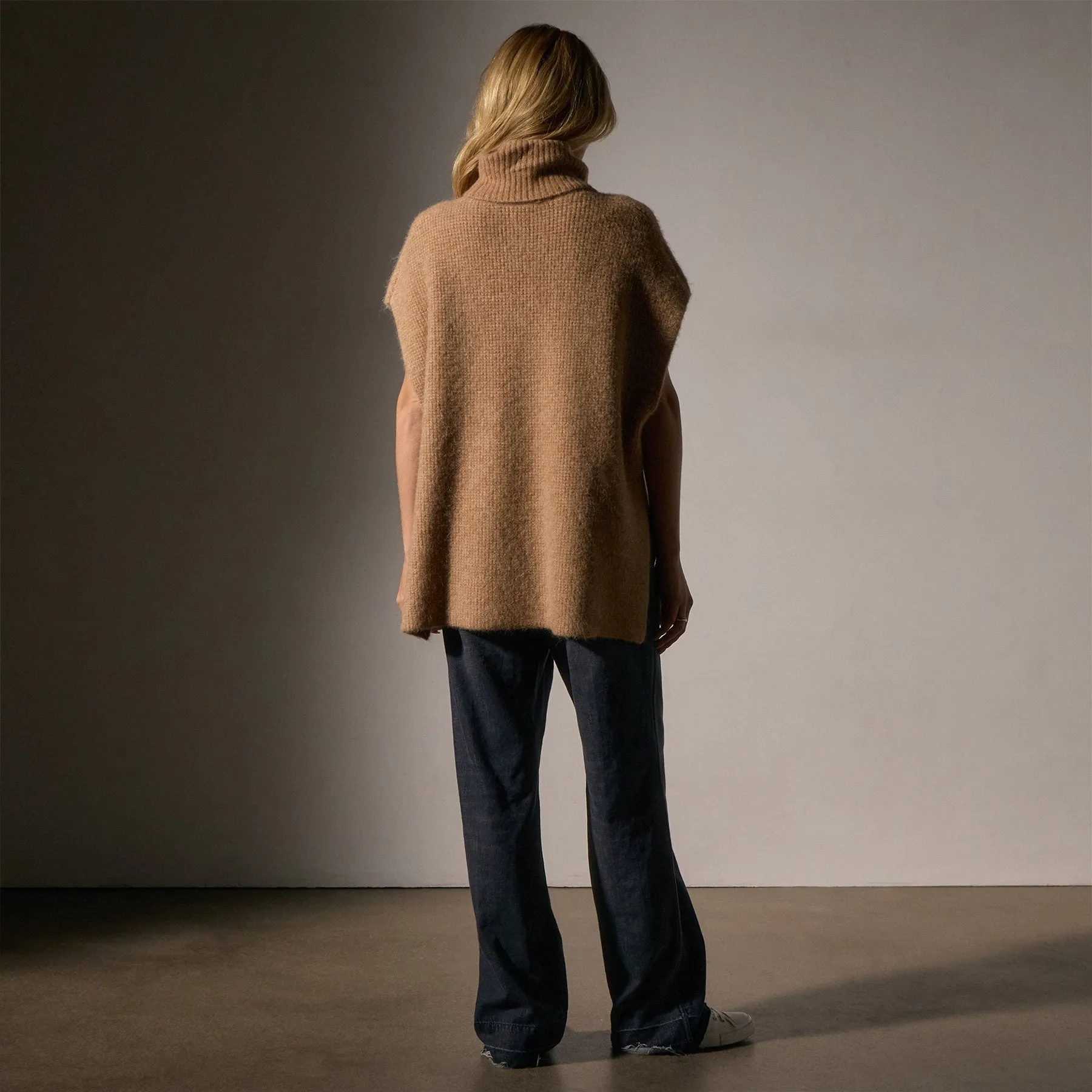 Waffle Knit Funnel Neck Tunic - Camel