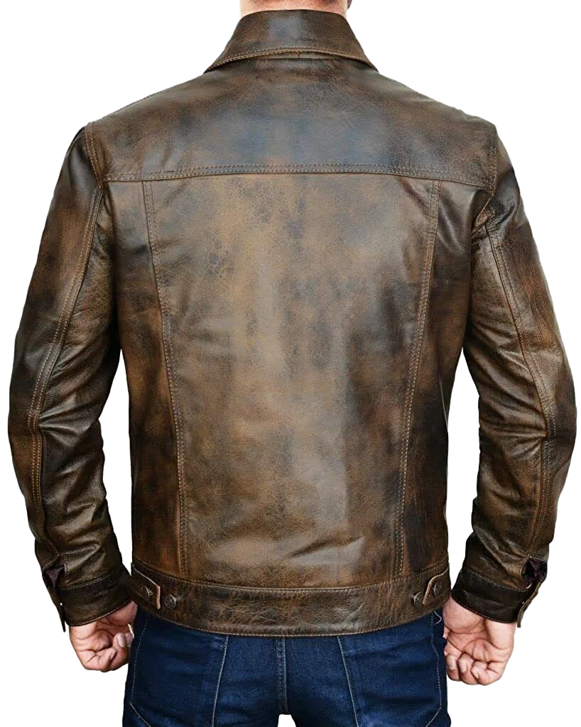 Western Trucker Leather Shirt Jacket Over Shirt Button Down Moto Motorcycle Coat | Leather Jacket Motorcycle Coat