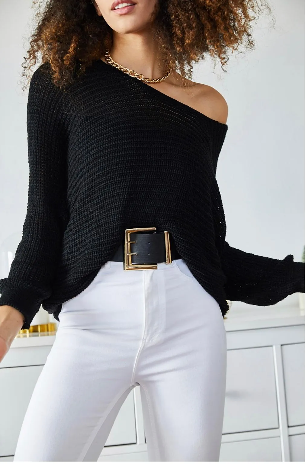 Women's Knitted Off Shoulder Sweater - OFS01